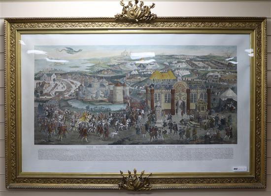 After Basire The Field of the Cloth of the Gold 22 x 45in. with an ornate gilt trophy crested frame